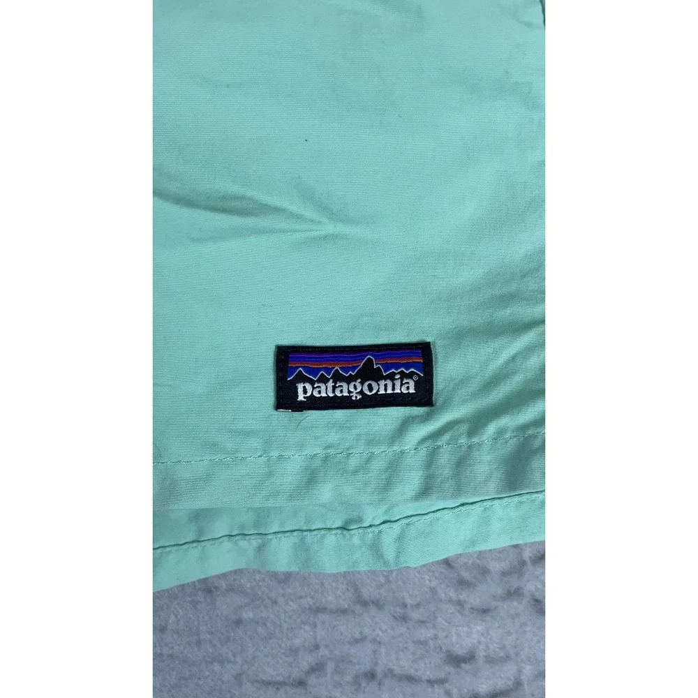 Patagonia Baggies Shorts Mens Small Mint Green Good Embroidered Oars 5 Inseam